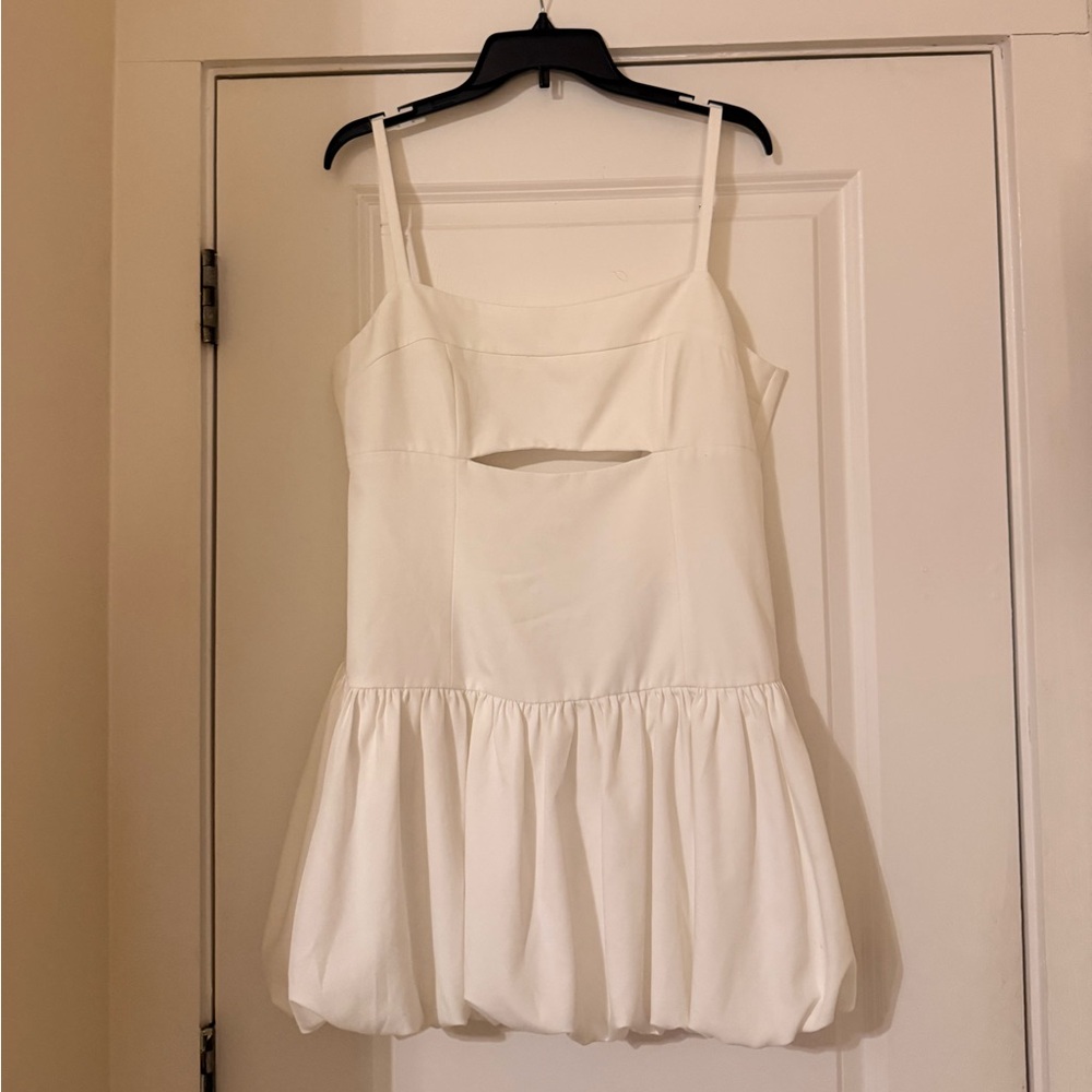 White bubble hem mini dress